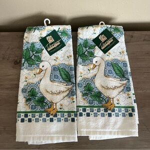 VTG Country Cottage Goose Garden Kitchen Towels 90s NEW 2 Set 100% Cotton Geese